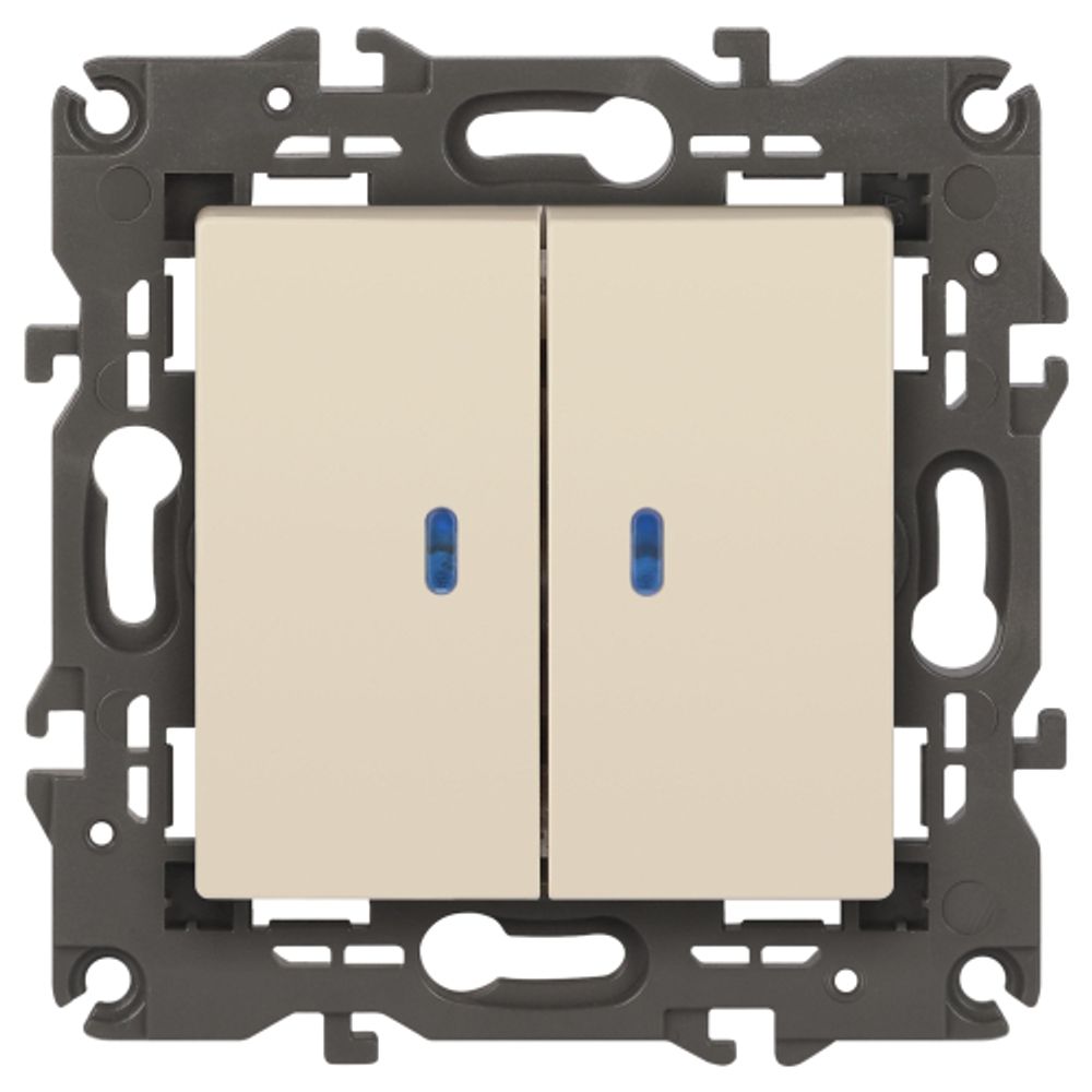 14-1105-02 ЭРА Выключатель двойной с подсветкой, 10АХ-250В, IP20, Эра Elegance, сл.кость | Elegance Слоновая кость