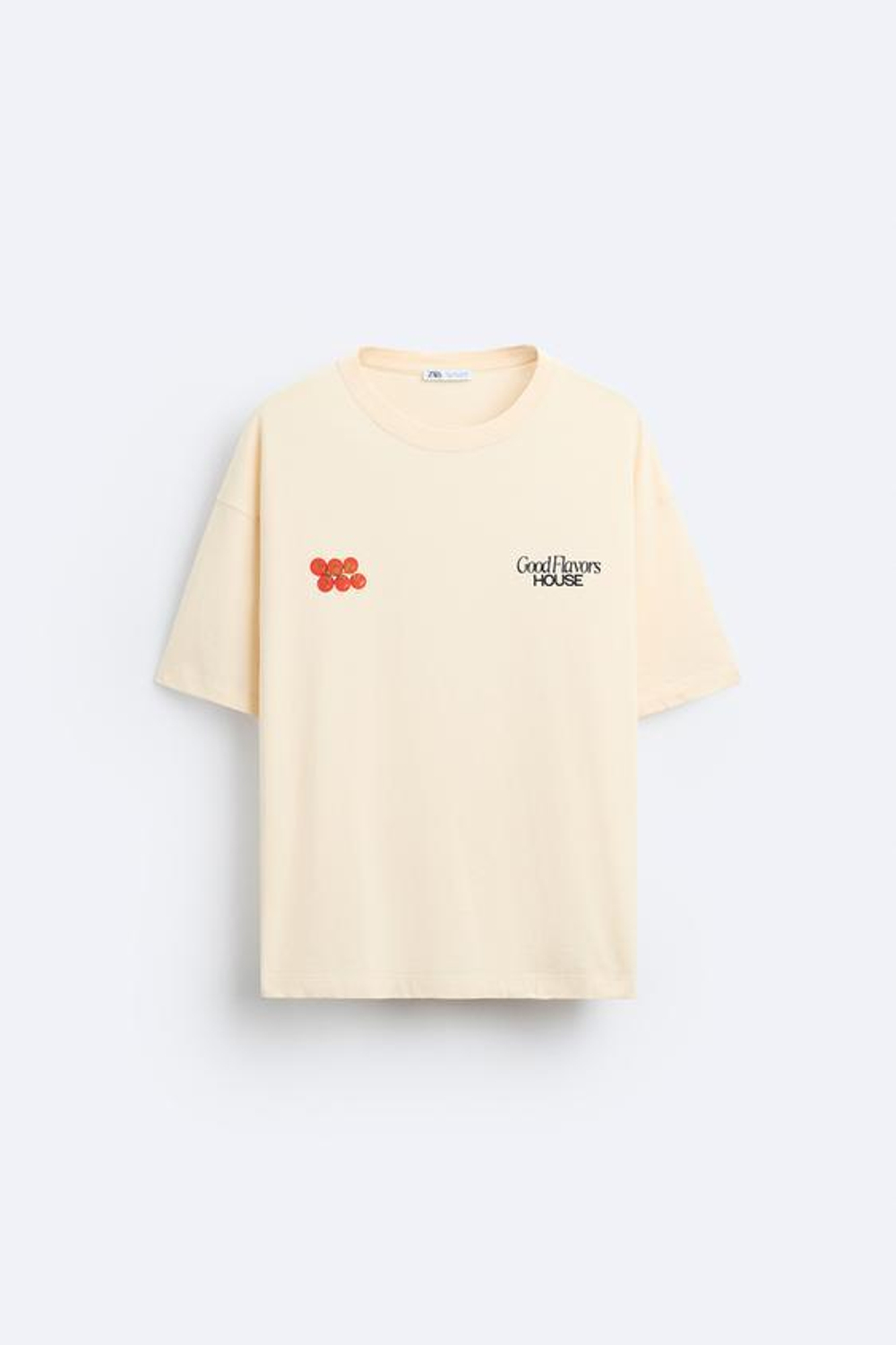 ZARA ФУТБОЛКА С КОНТРАСТНЫМ ПРИНТОМ, БЕЖЕВЫЙ