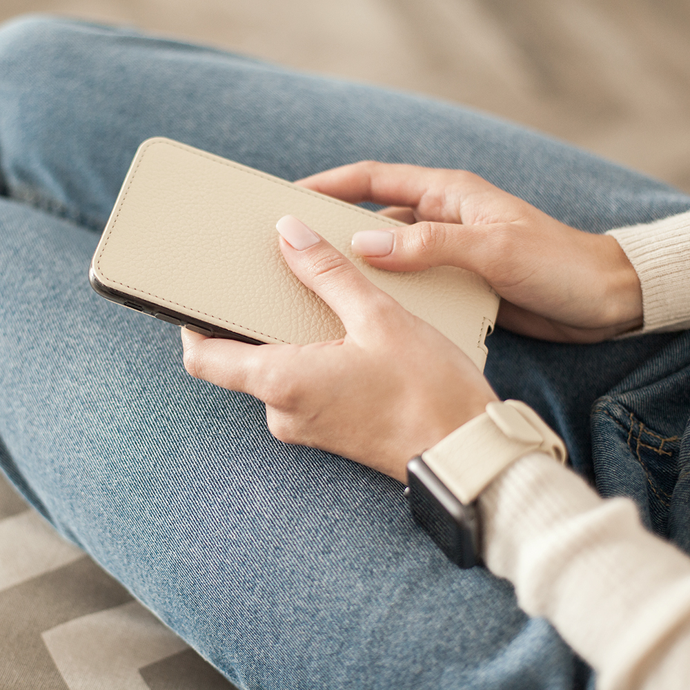 Чехол для iPhone XS Max из натуральной кожи теленка, молочного цвета