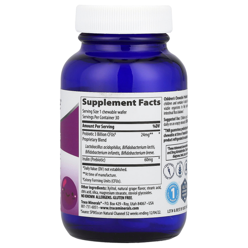 Trace, Детский жевательный пробиотик, виноград Конкорд, 30 жевательных вафель