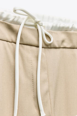 ZARA БРЮКИ WIDE LEG С ДВОЙНЫМ ПОЯСОМ, ПЕСОЧНЫЙ