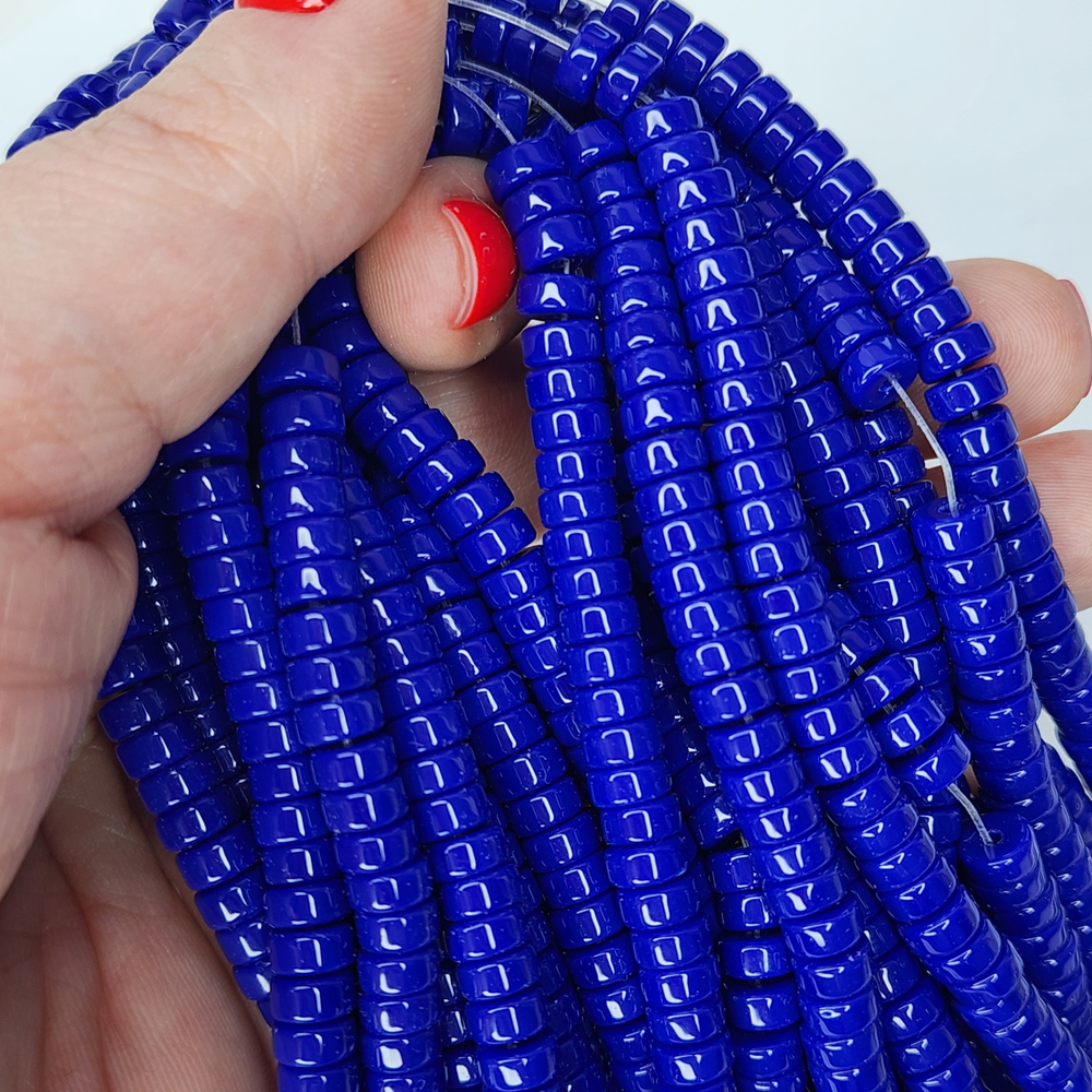 Бусины шайбы, рондель, индиго, лэмпворк, стекло, р-р 6мм, цена за набор 10 шт