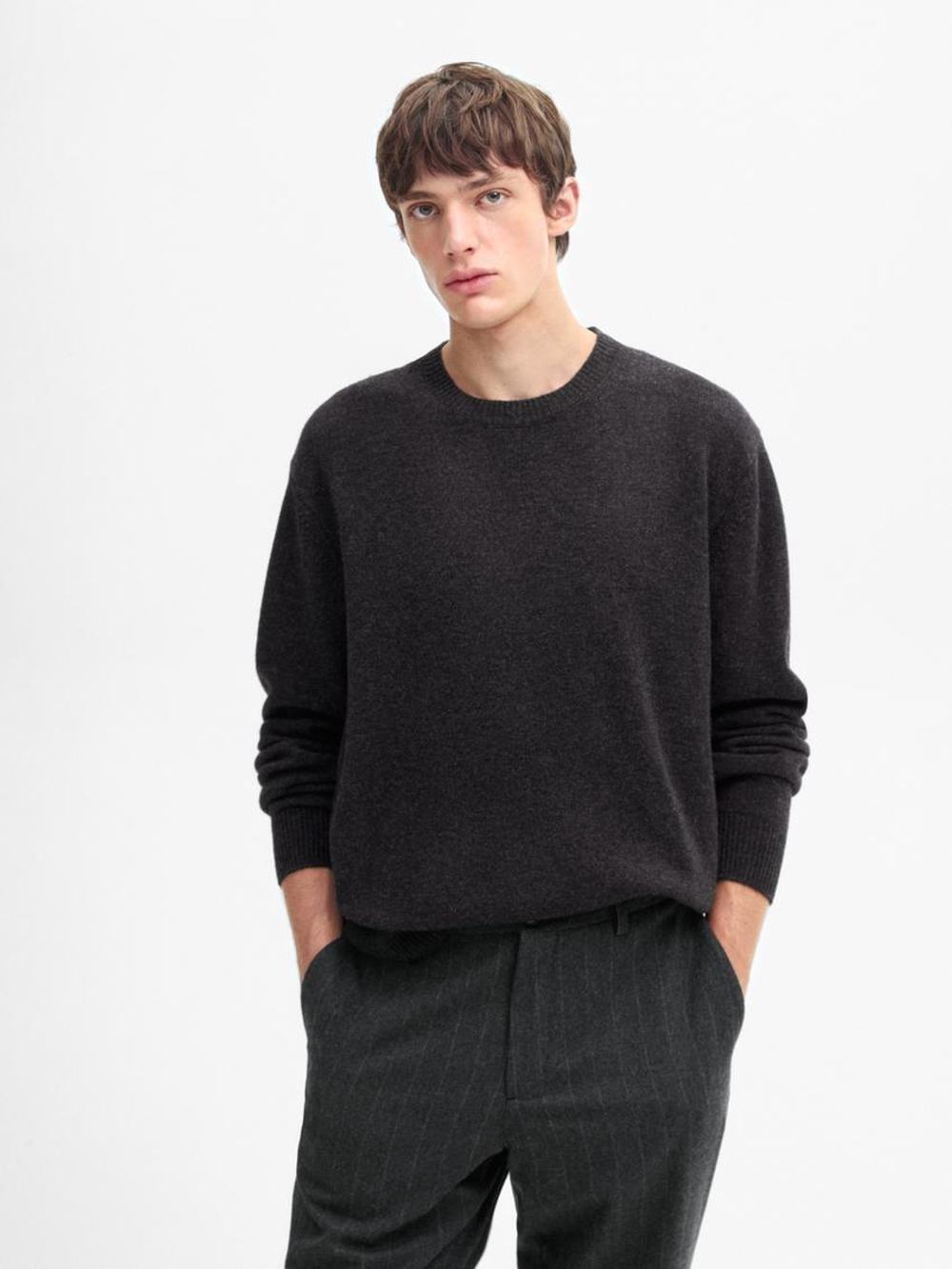 Massimo Dutti Свитер из смесовой шерсти с круглым вырезом, маренго