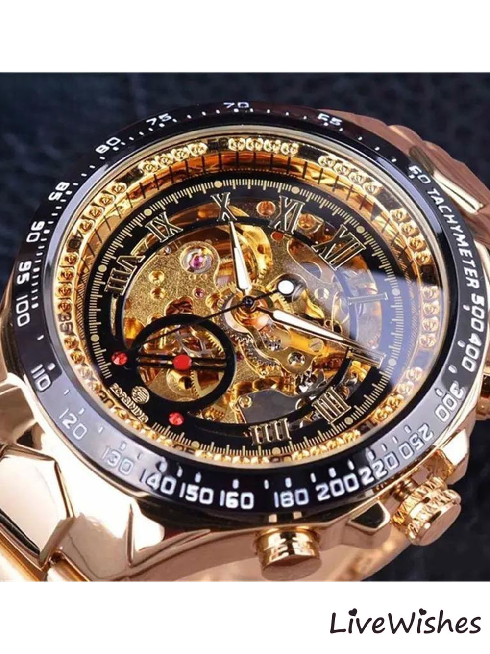 Часы наручные механические с автоподзаводом скелетоны FORSINING на металлическом браслете, золотистый W9010-01