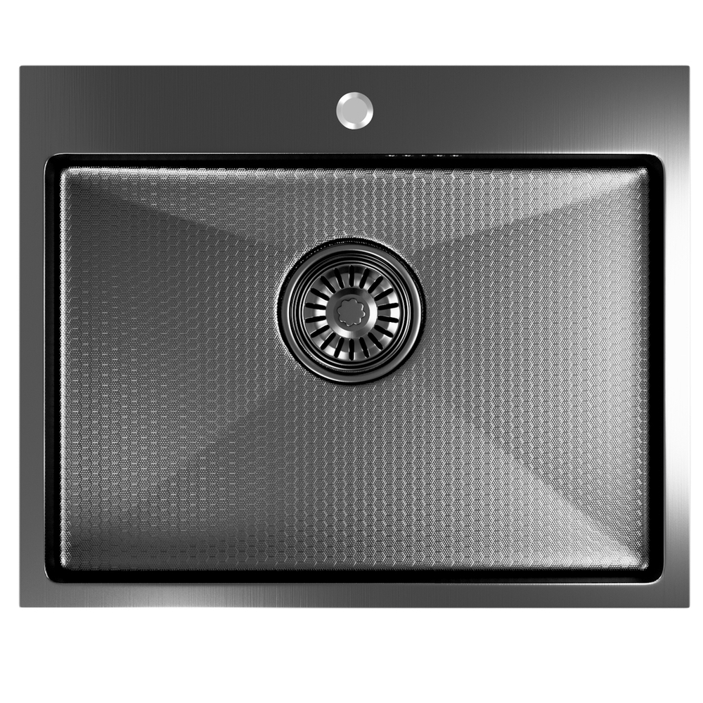 Мойка настол.монтаж 53х43 (3,0) вып 3 1/2  MIXLINE PRO 22см с сифоном (черный графит НАНО декор)