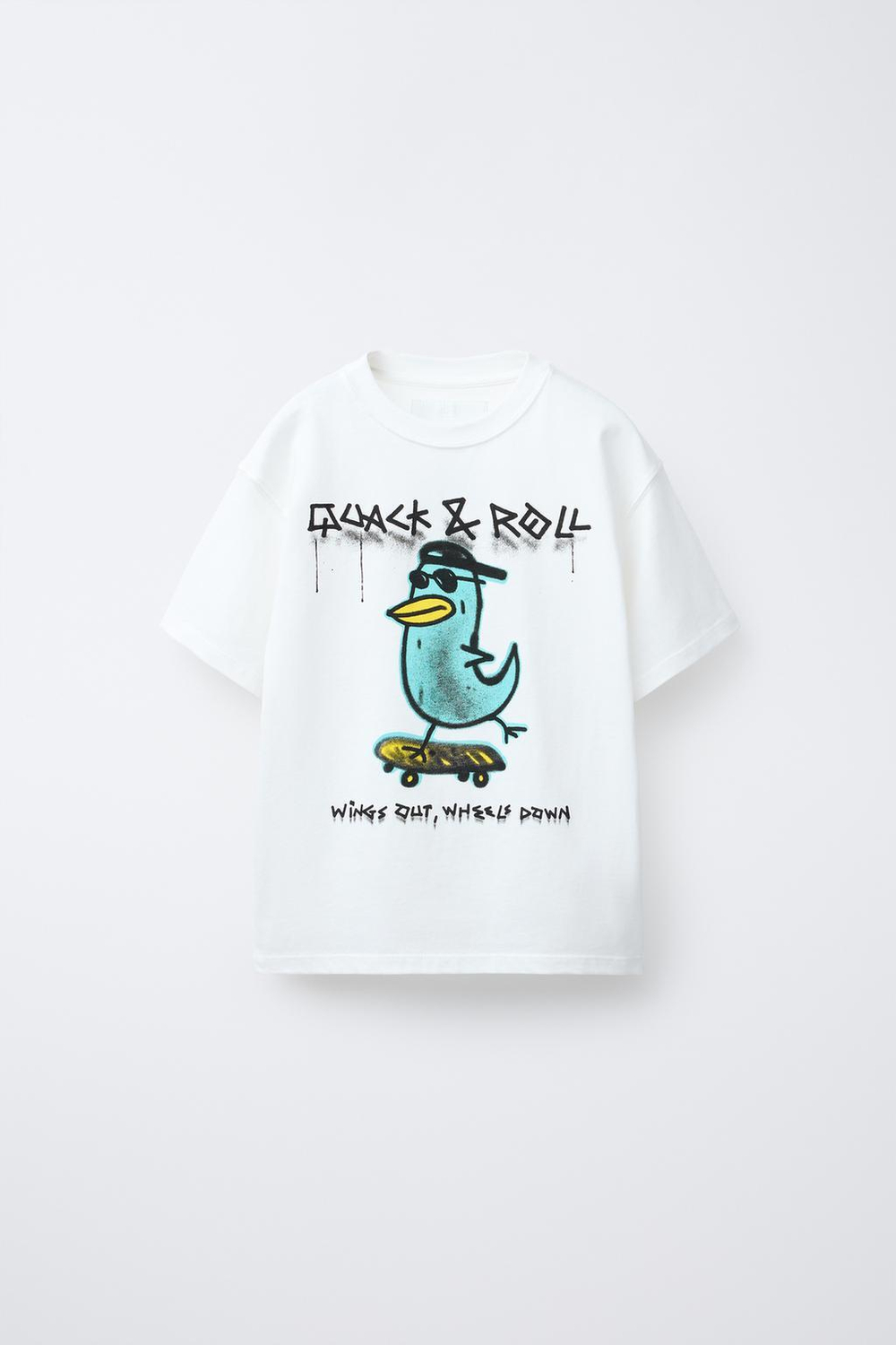 ZARA ФУТБОЛКА С ПРИНТОМ «ГРАФФИТИ», БЕЛЫЙ