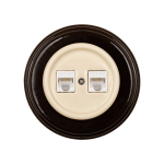 Розетка RJ45 информационная двойная, керамика, цвет Песочное золото B1-302-04
