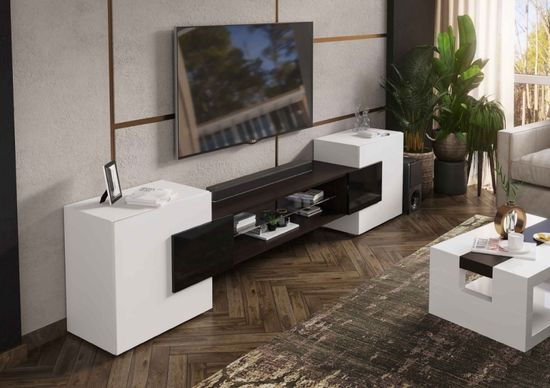Тумба-ТВ ИНКАСТРО белый / венге / черный глянец