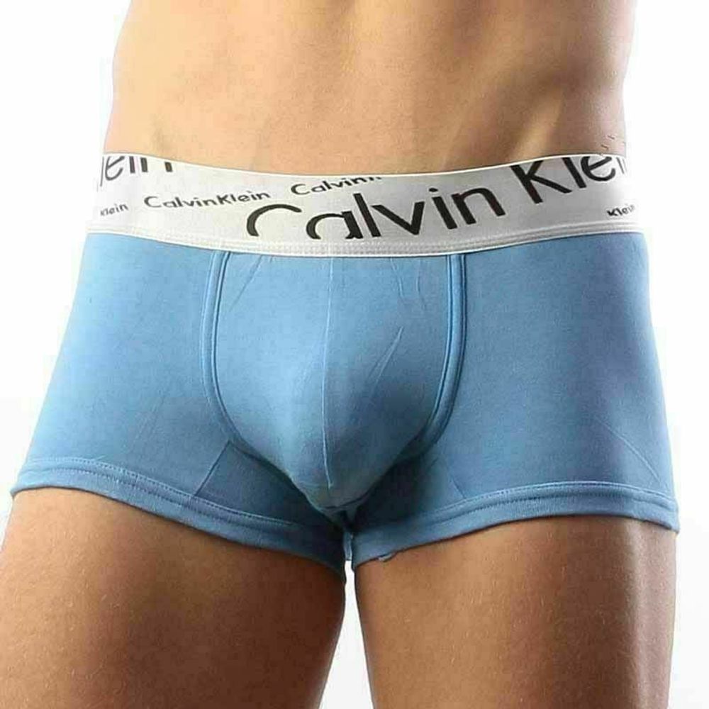 Мужские трусы боксеры голубые с косой резинкой (модал) Calvin Klein Steel Boxer Italics Blue