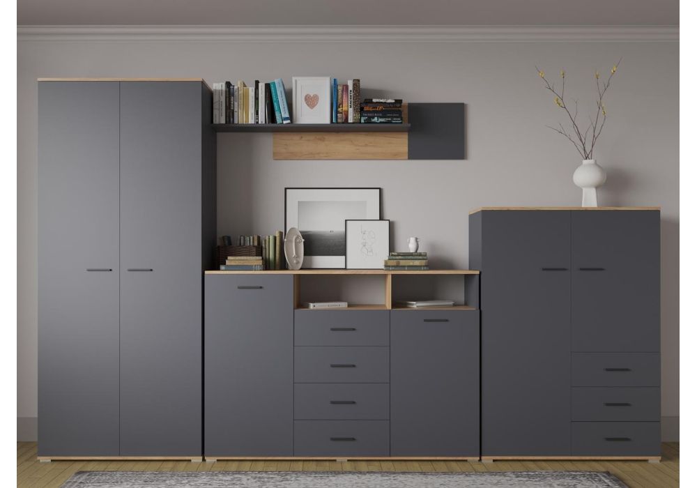 Комод Кассандра 154 дуб крафт золотой / антрацит