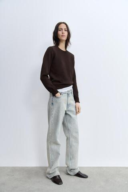 ZARA ДЖИНСЫ ПРЯМОГО КРОЯ СО СРЕДНЕЙ ПОСАДКОЙ — ZW COLLECTION, ГОЛУБОЙ