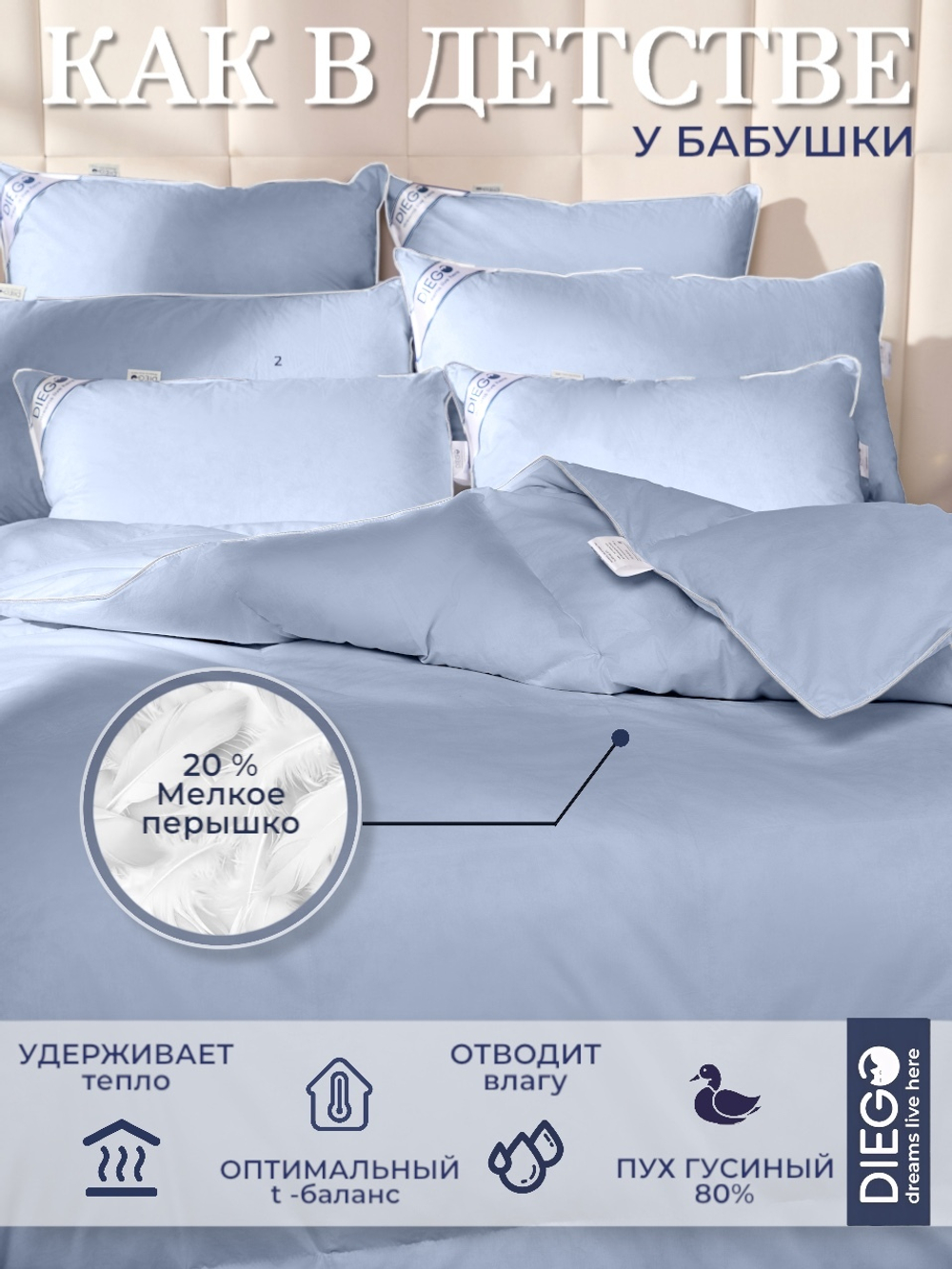 Одеяло зимнее Вега полутораспальное 150х200 Голубое