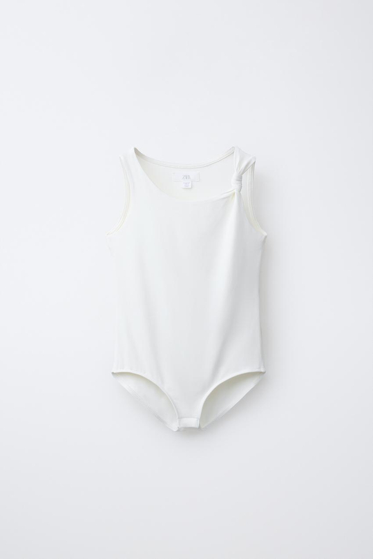 ZARA БОДИ ИЗ ПОЛИАМИДА С УЗЛОМ, ЭКРЮ