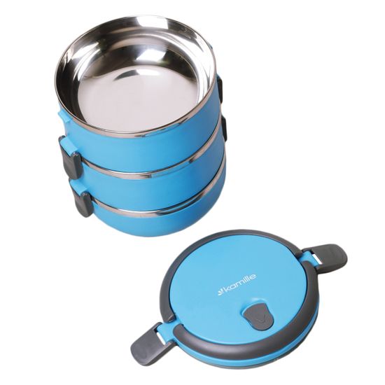 Ланч бокс тройной 2100 мл. круглый Kamille KM-2107 (пластик, нержавеющая сталь)