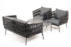 "Диего" лаунж-зона 4-местная плетеная из роупа (веревки), каркас алюминиевый темно-серый, роуп темно-серый