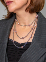 Колье "Бланш" 130 см из жемчуга розовый щербет на серебряной цепочке