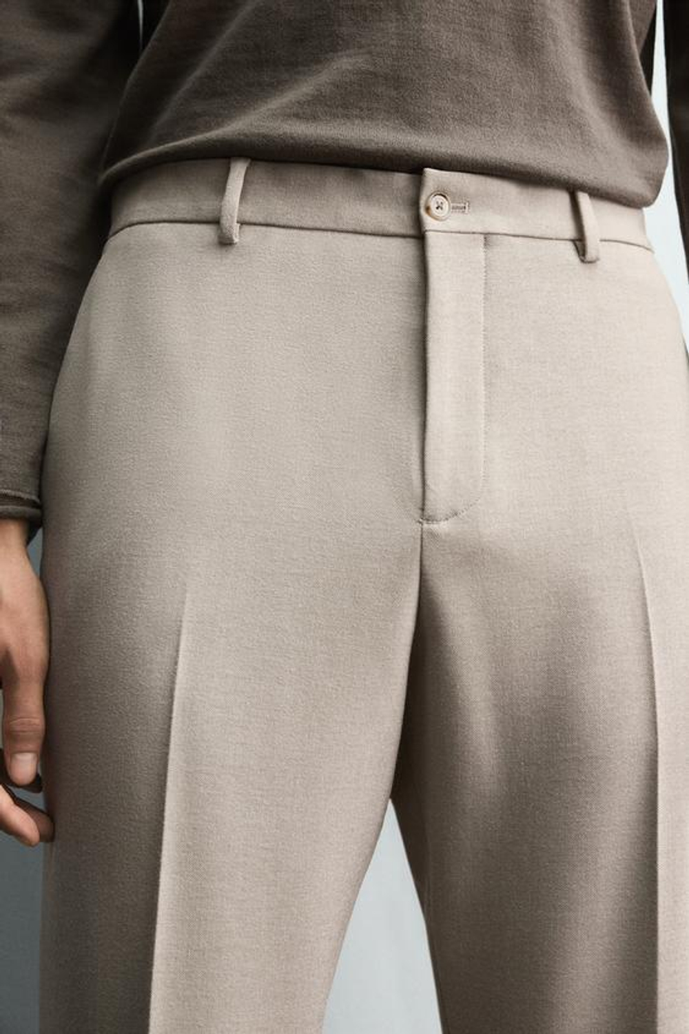 ZARA КОСТЮМНЫЕ БРЮКИ SLIM FIT, ПЕСОЧНЫЙ МЕЛАНЖ