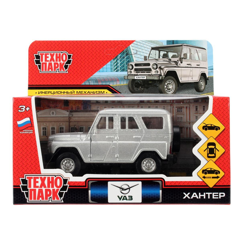 Модель ин. мет. "UAZ Hunter" 12см, открыв. двери, серебристый, в коробка HUNTER-SL (Технопарк)