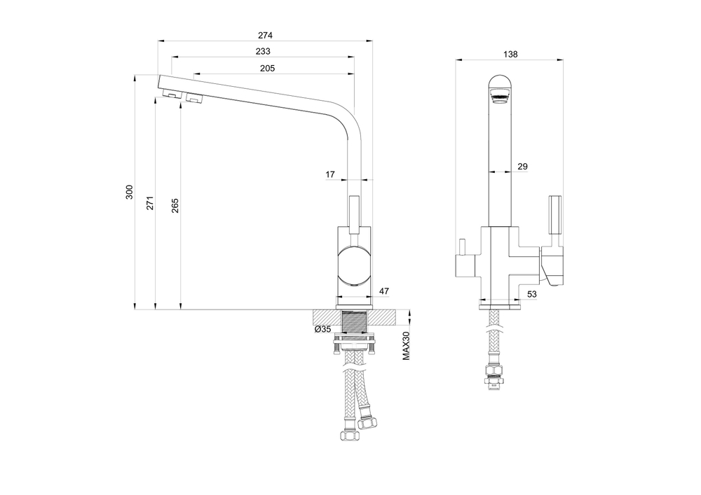 Смеситель для кухни c подключением фильтра WONZON & WOGHAND, Брашированное золото (WW-88458003-BG)