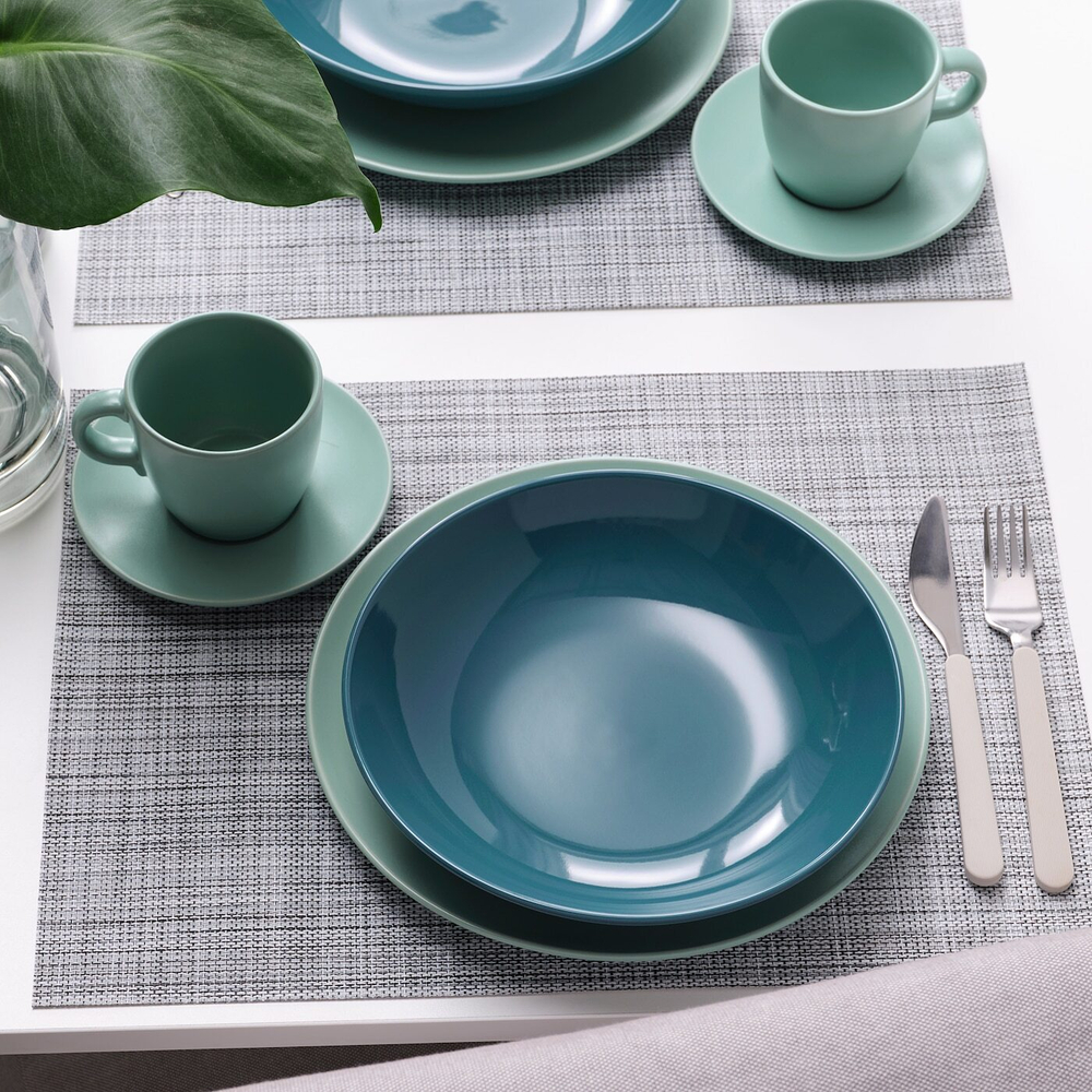 IKEA FÄRGKLAR  (ИКЕА ФÄРГКЛАР)  -  Глубокая тарелка, глянцевая темно-бирюзовая, 23 см