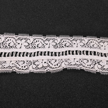 Кружево-рюш, 55 мм, цвет белый, намотка 12,5 м (10102081/270816/0006722_Испания)