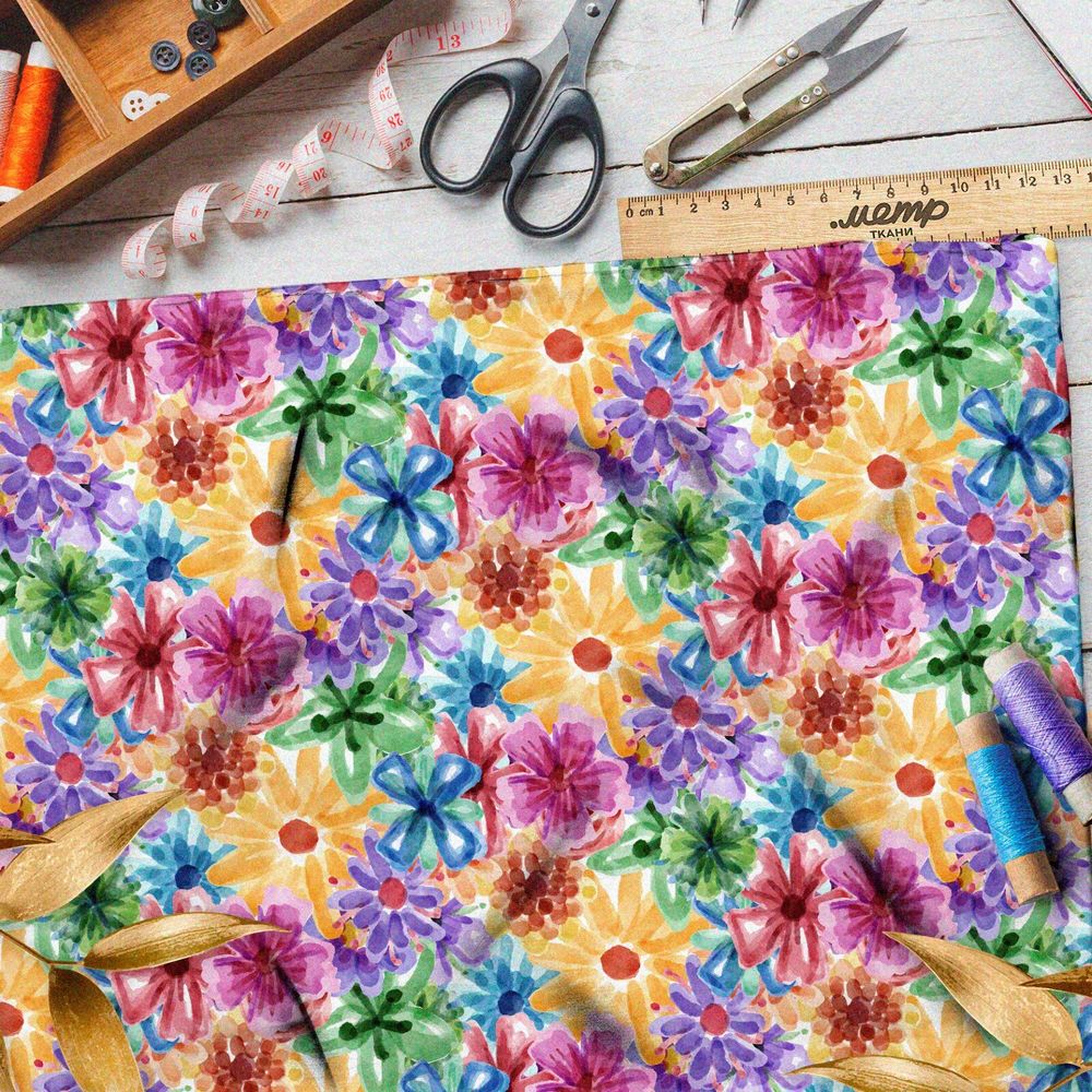 Ткань кулирная гладь пастельные цветы прованса