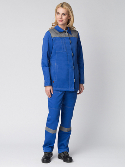 Костюм женский Весна-1 СОП NEW (тк.Смесовая,210) брюки, васильковый/серый