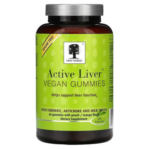 New Nordic, Веганские жевательные таблетки Active Liver™, со вкусом персика и манго, 60 жевательных конфет