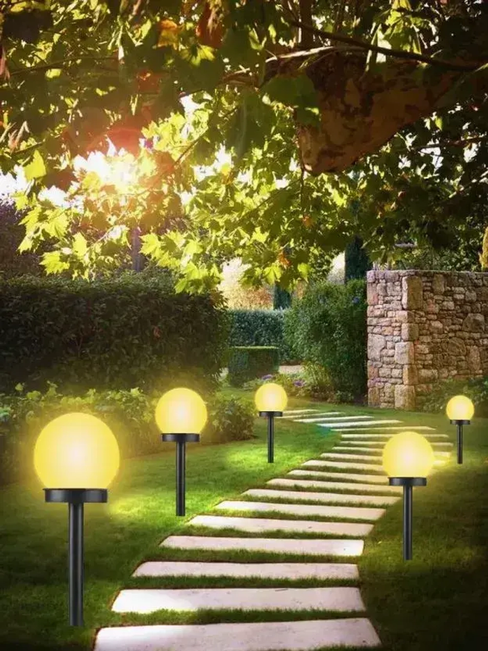 Уличные светильники на солнечной батарее "ШАР" 4 шт/ Фонари садовые на солнечных батареях, теплого свечения