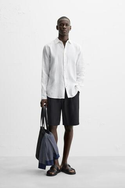 ZARA РУБАШКА ИЗ 100% ЛЬНА, БЕЛЫЙ