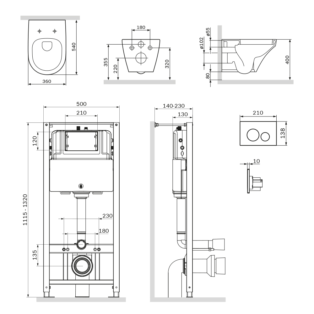 Комплект: инсталляция с унитазом и клавишей AM.PM Inspire IS49001.501700 белая, синий