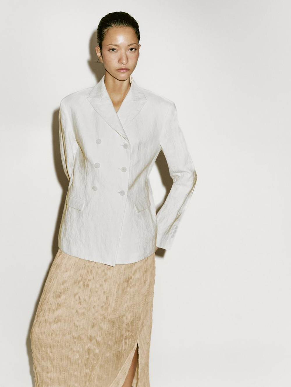 Massimo Dutti Юбка-плиссе с ярусами - Limited Edition, ваниль