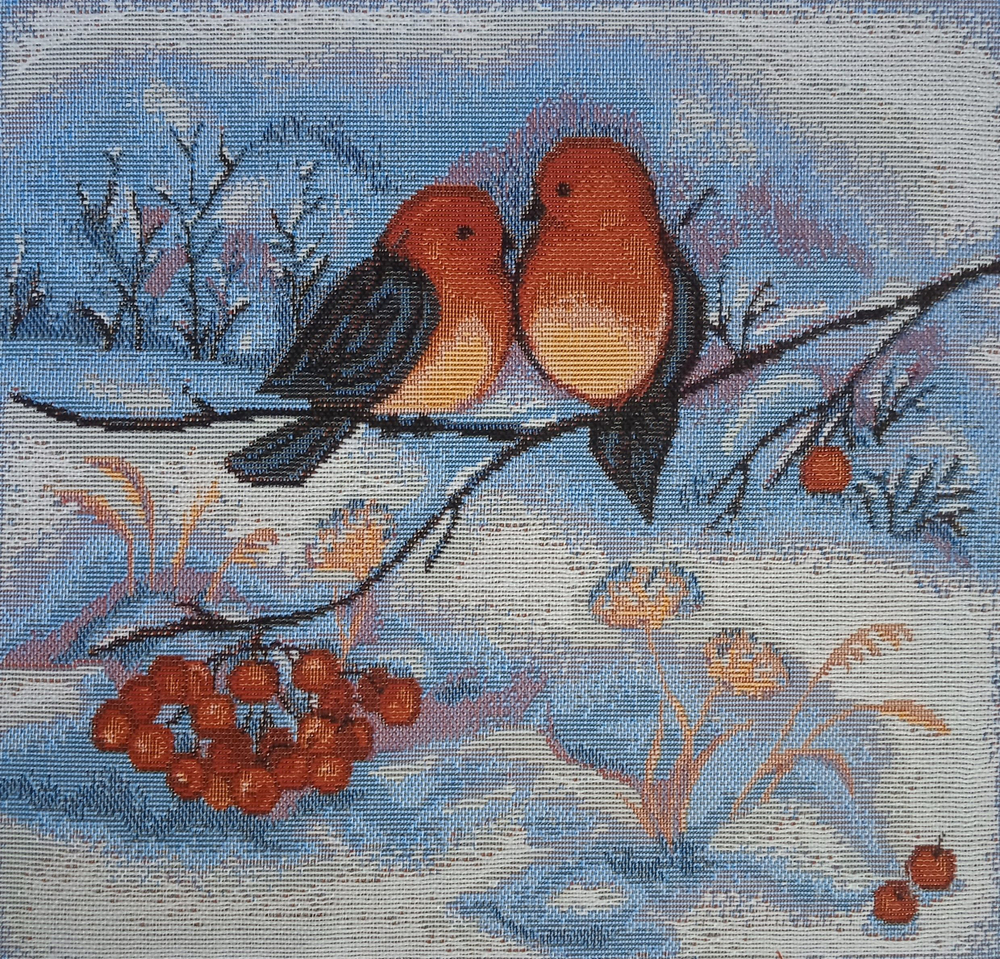 Набор декоративных гобеленовых салфеток Снегири 6шт 25х25 см