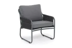 "Ането" кресло плетеное из роупа, каркас алюминий темно-серый (RAL7024) муар, роуп темно-серый круглый, ткань темно-серая 027