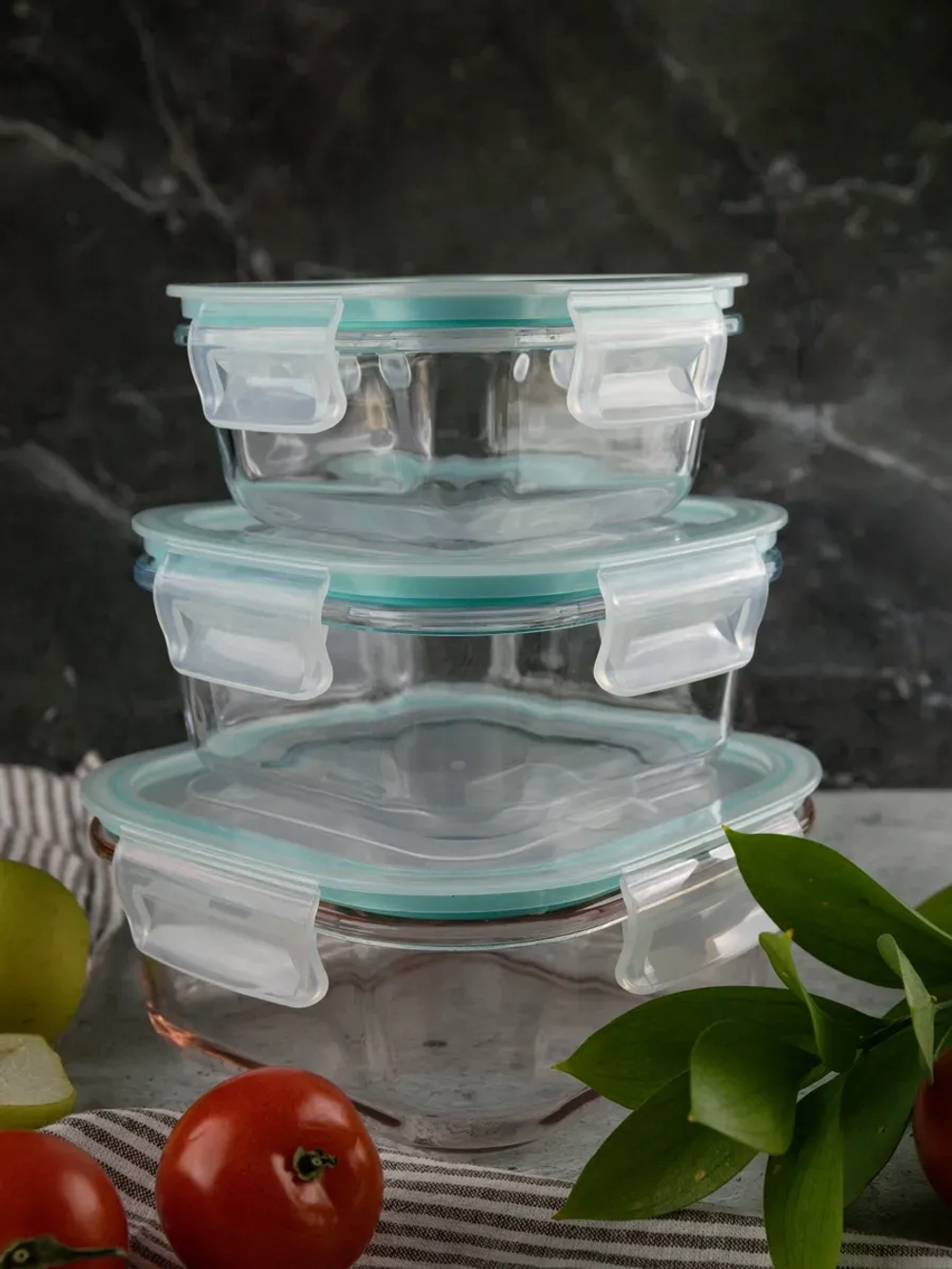 Контейнеры для еды стеклянные, 3 шт, с крышкой, герметичные