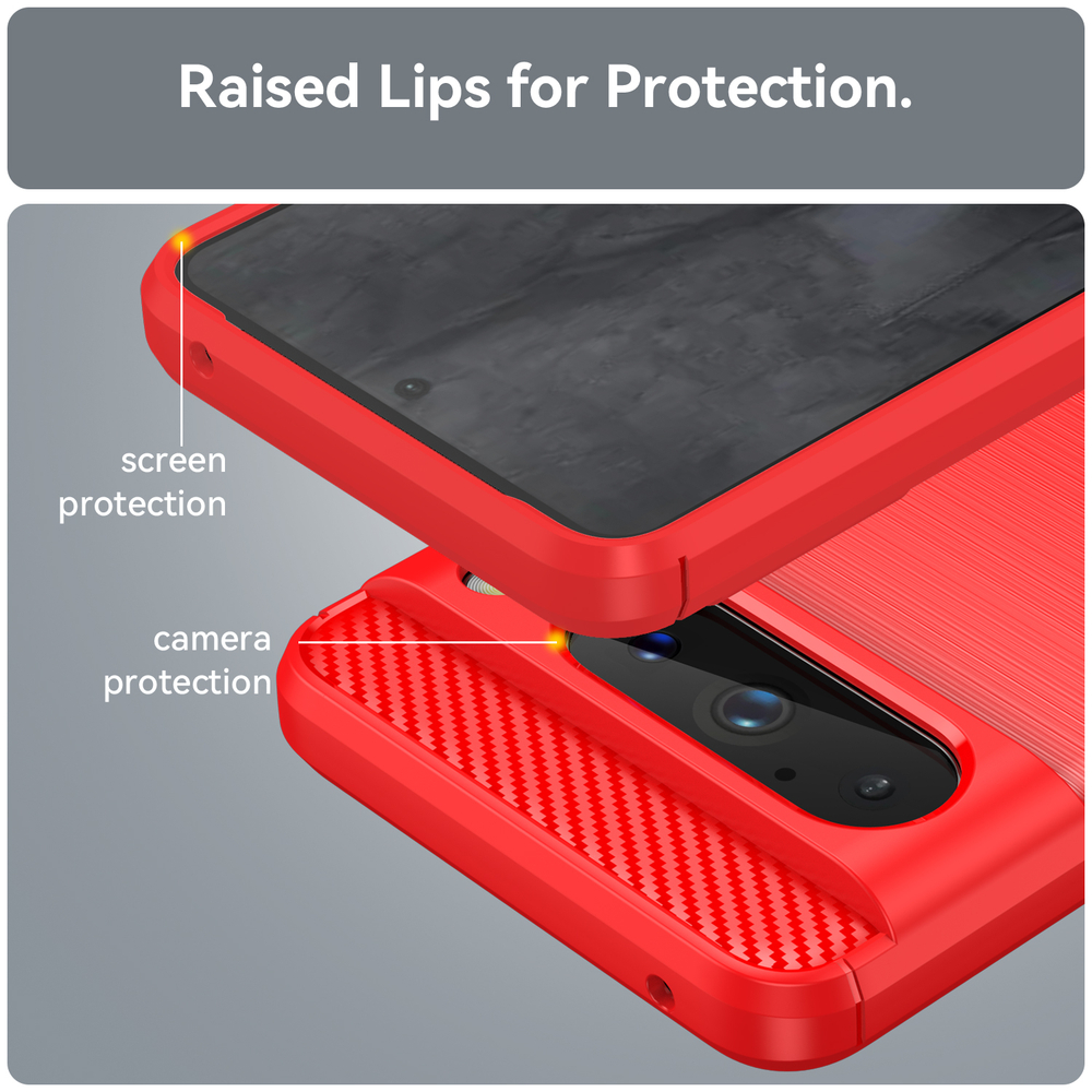 Мягкий чехол красного цвета для Google Pixel 8 Pro, серия Carbon (дизайн в стиле карбон) от Caseport