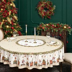 СКАТЕРТЬ КРУГЛАЯ "ЩЕЛКУНЧИК" ,220СМ БЕЖЕВЫЙ 100% ХЛОПОК , ТВИЛ