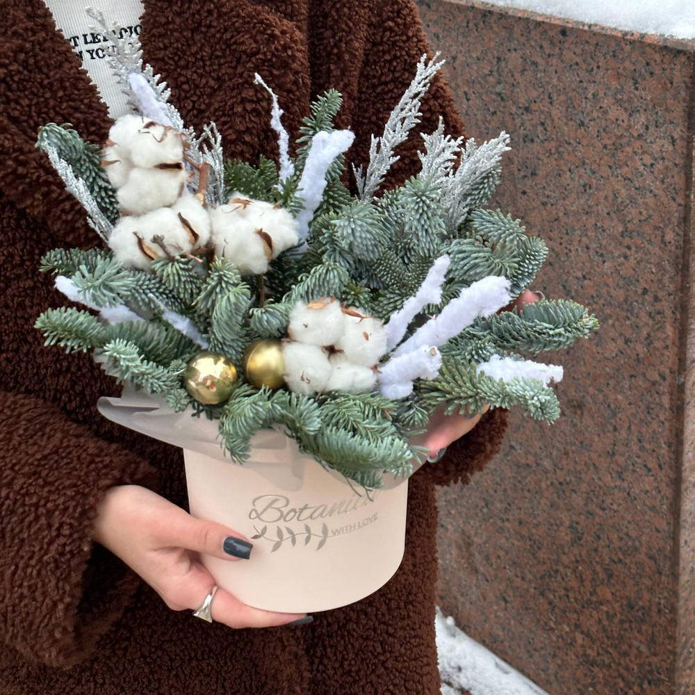 Композиция в Коробке с нобилисом и хлопком 1055