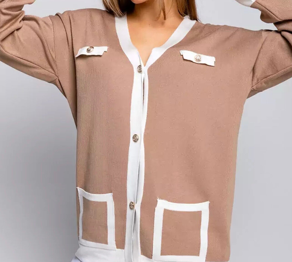 Кардиган женский, бежевый, полиэстер 65%/хлопок 35%