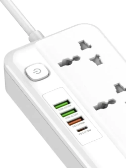 LDNIO удлинитель сетевой фильтр, модель SC5415, 2 метра, 4 USB, тройник разветвитель с заземлением и выключателем, белый