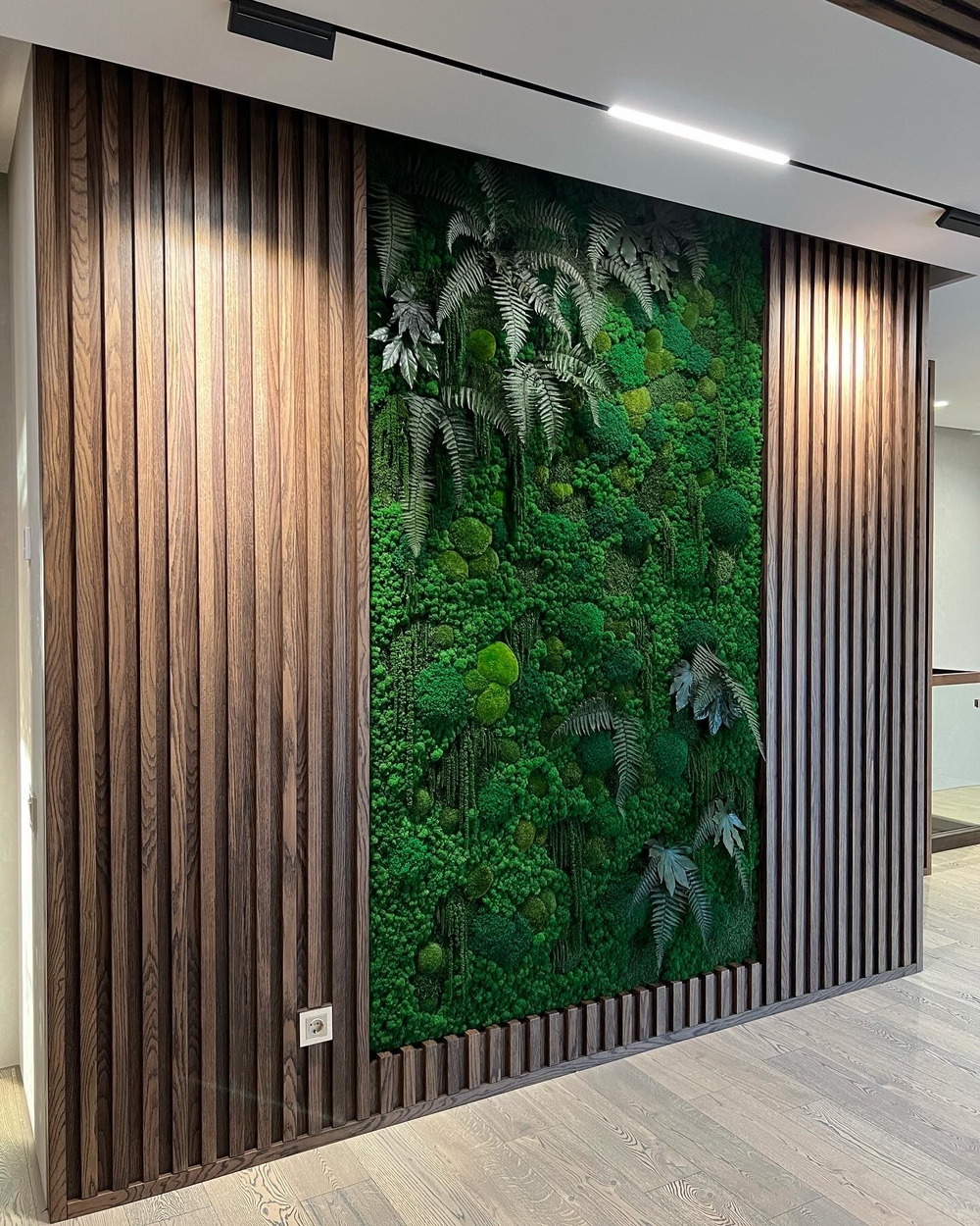 Вертикальное озеленение стабилизированным мхом и растениями