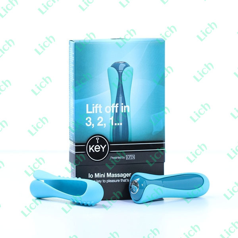 Голубой мини-вибратор с двумя сменными насадками Io Key