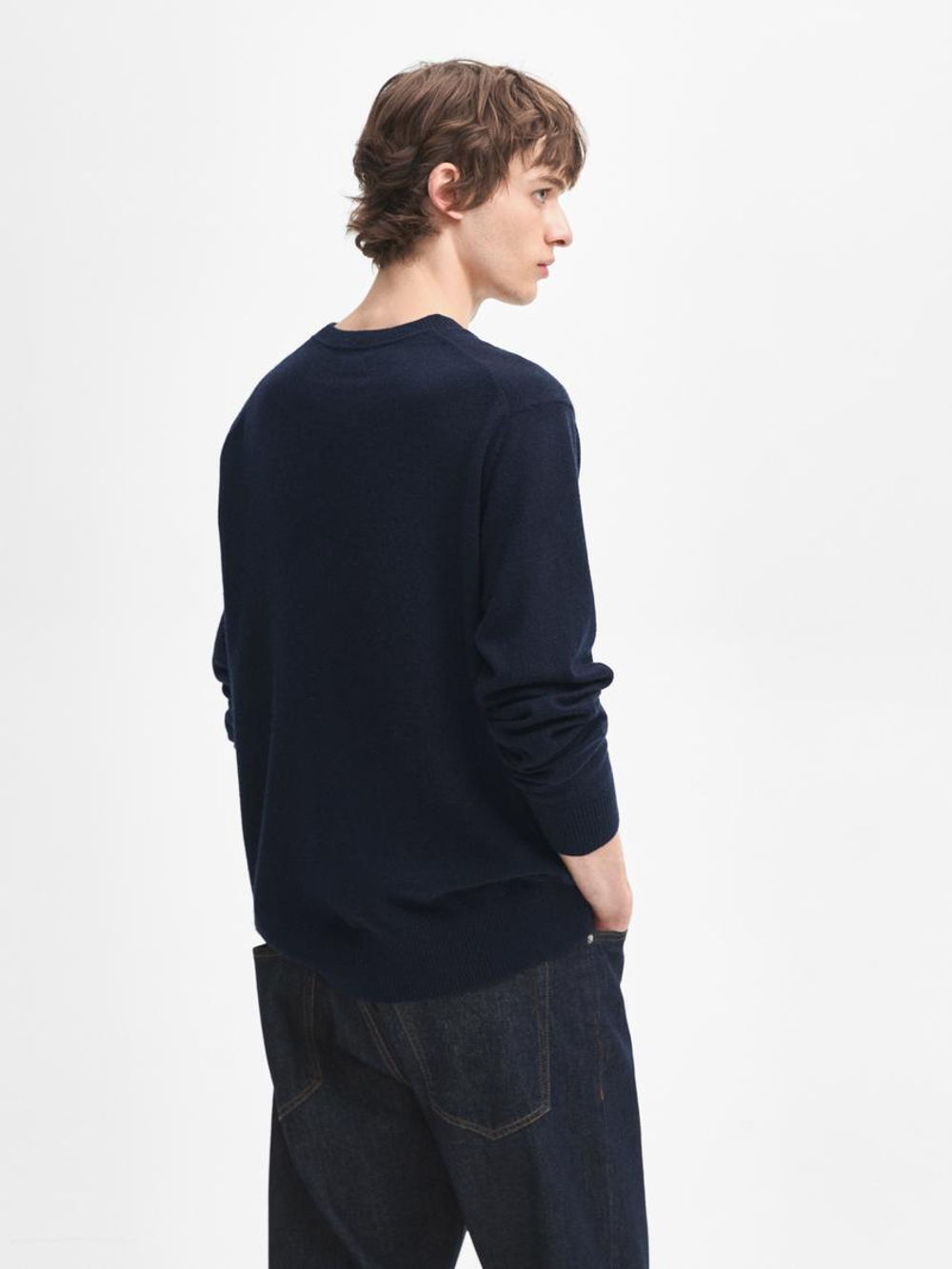 Massimo Dutti Джемпер из 100% кашемира с круглым вырезом, темно-синий