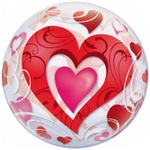 Шар Фольгированный Сердца красные и Завитки Bubble Прозрачный (Красный)