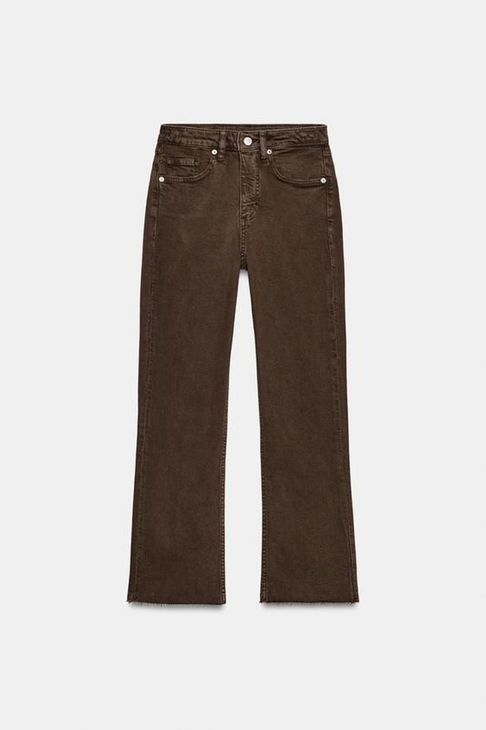 ZARA ДЖИНСЫ TRF CROPPED FLARE С ВЫСОКОЙ ПОСАДКОЙ, КОРИЧНЕВЫЙ