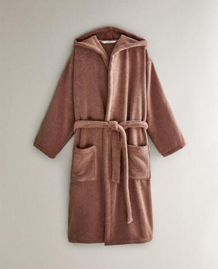 ZARA HOME ХЛОПКОВЫЙ ХАЛАТ С КАПЮШОНОМ, РОЗОВЫЙ