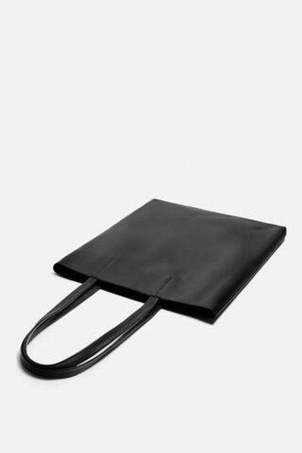 ZARA КОЖАНАЯ СУМКА-ШОПЕР, ЧЕРНЫЙ