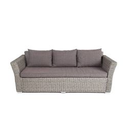 "Капучино" диван из искусственного ротанга (гиацинт) трехместный с подушками, цвет серый