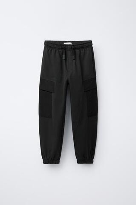 ZARA ДЖОГГЕРЫ ИЗ МЯГКОЙ ТКАНИ С КОМБИНИРОВАННЫМИ ЭЛЕМЕНТАМИ, ЧЕРНЫЙ