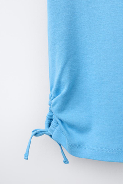 ZARA ФУТБОЛКА ИЗ МОДАЛА С ВЫРЕЗАМИ И БАНТАМИ, СИНИЙ